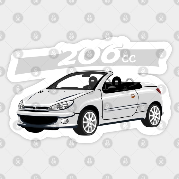 City car 206 cc Coupe Cabriolet france silver Sticker by creative.z